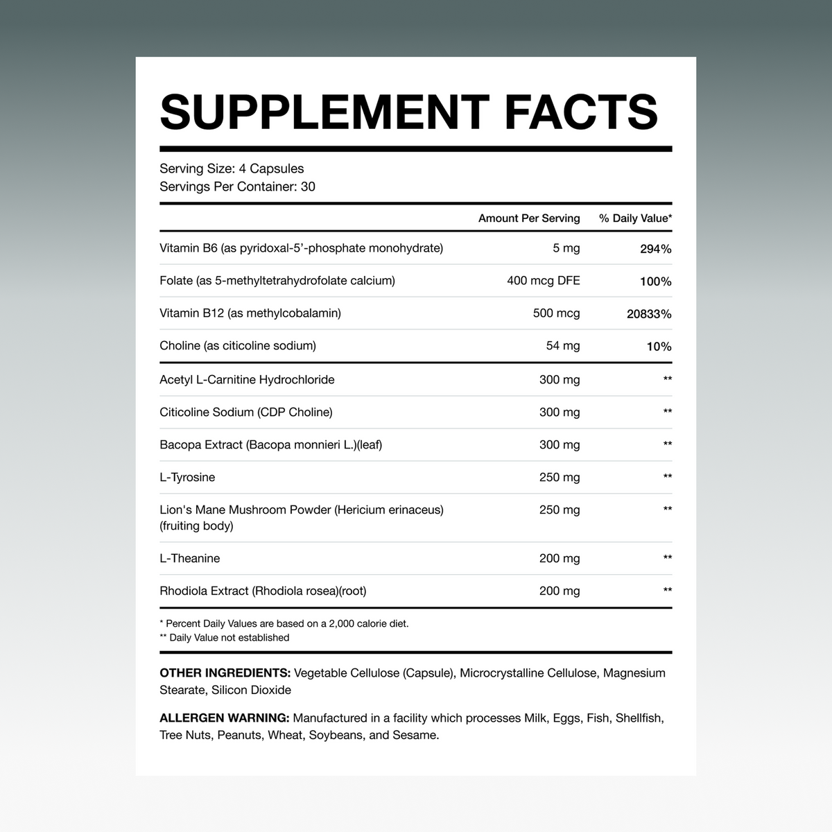 Era Vanta supplement facts panel